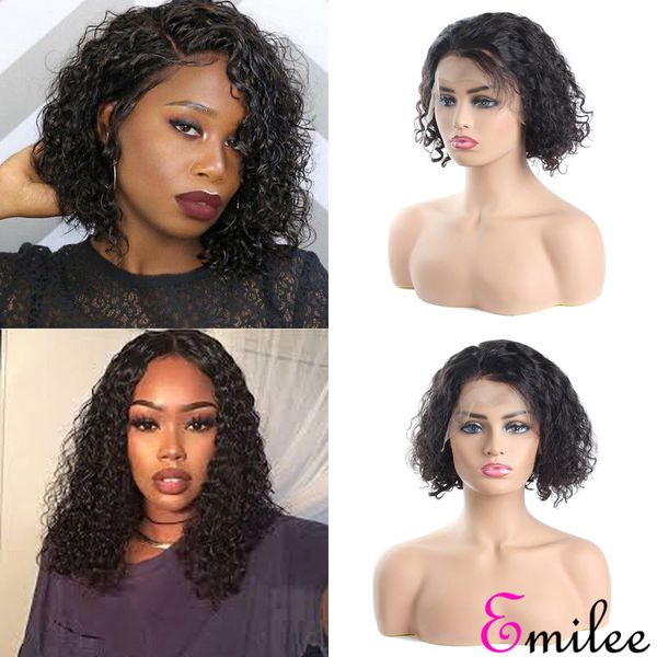 

emilee indian remy short bob curly wig half lace bob wigs afro curly short bob wig 10 inch for black women, Black;brown