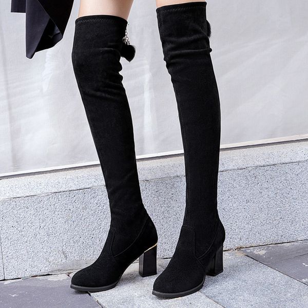 

high heels women thigh boots back zip solid winter boots woman warm snow footwear long tube black botas mujer invierno 2019#g15