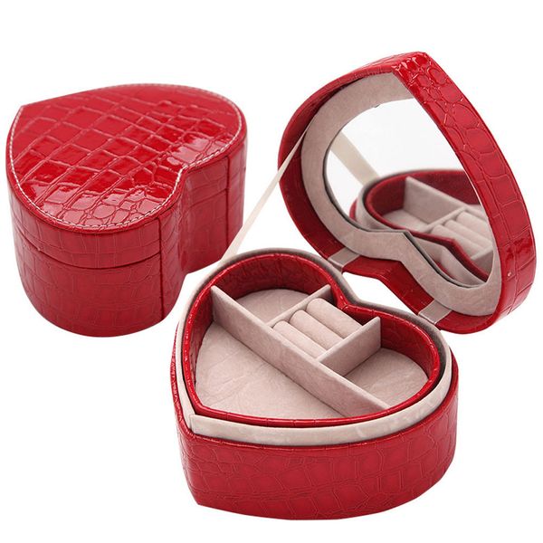 

travel cosmetic leather jewelry box necklace ring storage case organizer display heart shape