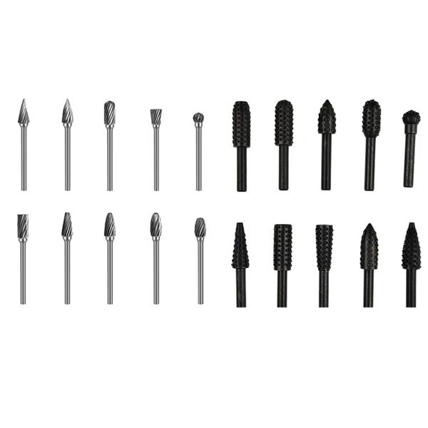 

new 10 pieces woodworking file rasp drill bit with 1/8 inch shank and 10 pieces router burrs embossed grinding head with 1/4 inc