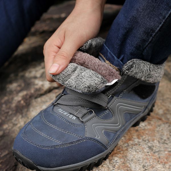 

winter men boots with fur 2019 warm leather snow boots men winter work casual shoes sneakers high rubber ankle 36-46, Black