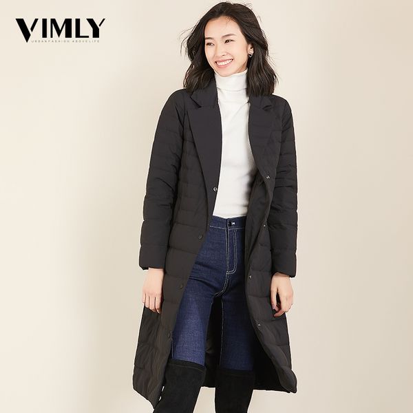 

vimly winter women 90% white duck down coat female casual long down coat outwear ladies warm thick solid parka street wear, Black