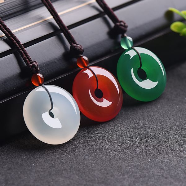 

natural agate safety buckle pendant beads necklace charm jewellery fashion accessories hand-carved man woman luck amulet gifts, Silver