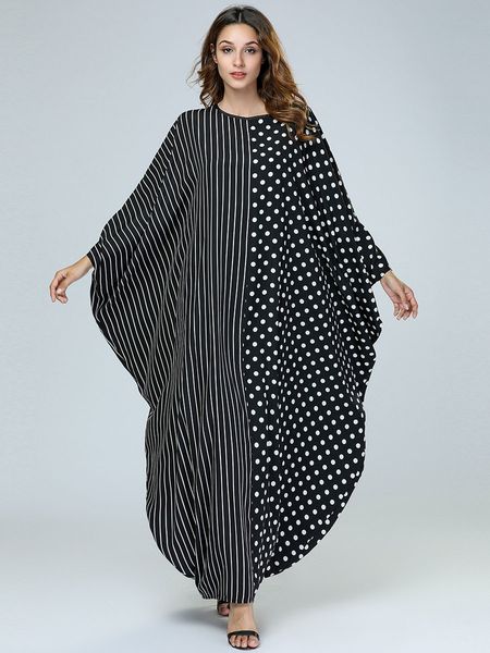 

women black abaya bat-wing sleeve long muslim dress dot striped dubai kaftan turkish islamic maxi dresses moslim fairy dreams, Red
