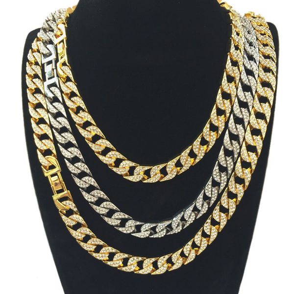 

women men hip hop necklace miami cuban chain shiny full cubic zirconia bling iced out jewelry hipster accessories gold silver 15mm