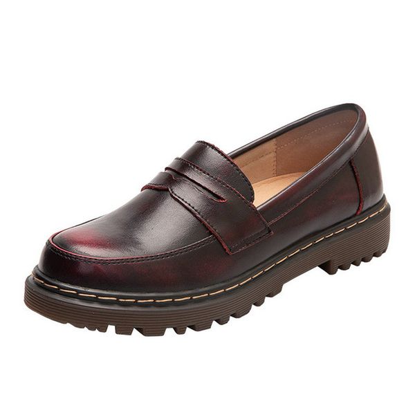 

japanese leather shoes female student college style shoes women vintage heavy-bottomed brogues oxford slip-on women's single sho, Black