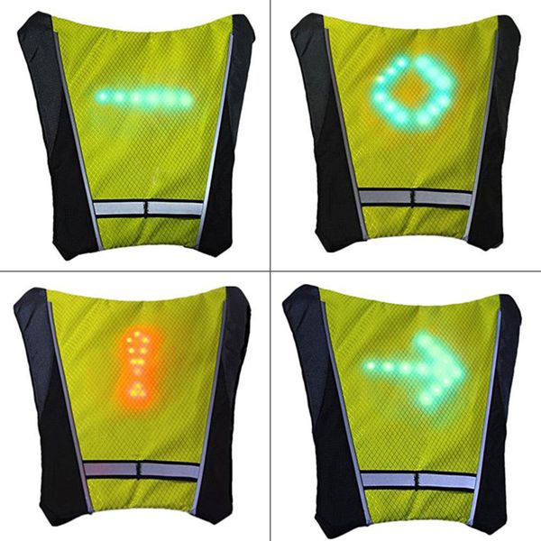 

a0nijie cycling bicycle vest led wireless safety turn signal light vest riding night warning backpack guiding light, Black