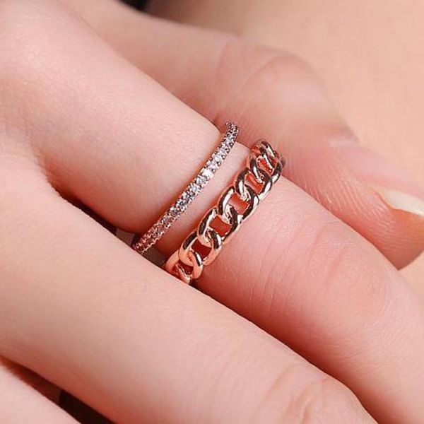 

double chain design crystal ring open gold silver color rings for women anel jewelry anillos jewellery aneis bague anelli anillo, Golden;silver
