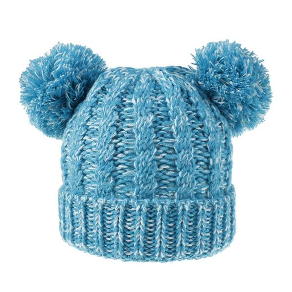 Мода-Kid вязать крючком шапочки Hat Девушки Soft Double Balls Winter Warm Hat 12 цветов OutdoorPompom Ski Caps dc814