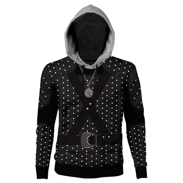 

men hoodie geralt cosplay print hoodie hooded sweatshirt pullover, Black