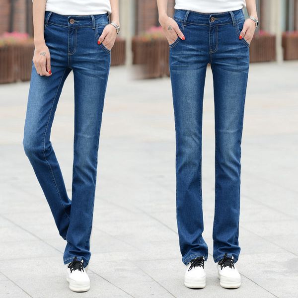 

women straight stretch jeans denim trousers casual long pants women boyfriend high waist jeans femme lady black c5511, Blue