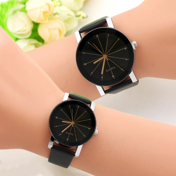 

2019 fashion round couple watch black and white brown dial leather pointer male and female student temperament watch, Slivery;brown
