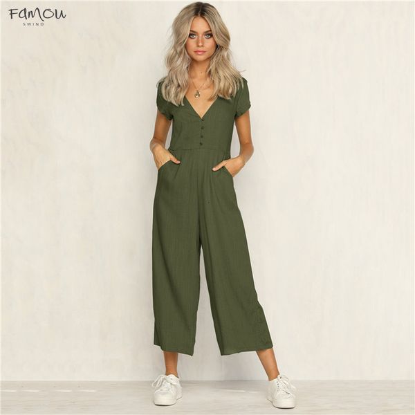 

Office Lady Trousers Womens Playsuit 4Color Deep V Neck Slim Solid Bodysuit Polyester Party Jumpsuit Romper Chiffon Long Wide Leg Clubwear