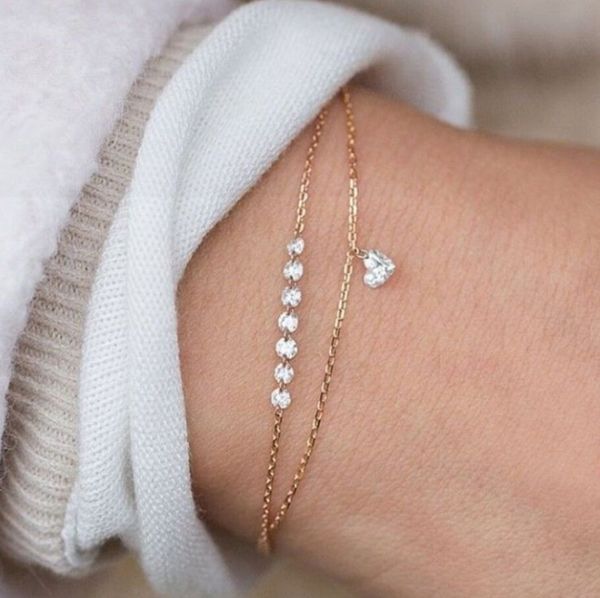 

jewelry european and american exquisite fashion double heart-shaped crystal bracelet female engagement wedding bracelet, Black
