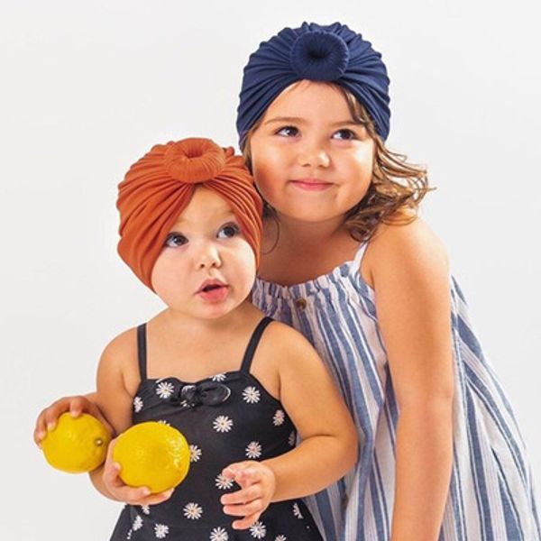 

baby hats caps with knot decor kids girls hair accessories turban knot head wraps kids children winter spring beanie, Yellow
