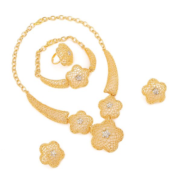 

trendy gold color flower jewelry set for women men ethiopian eritrea jewelry set, Black