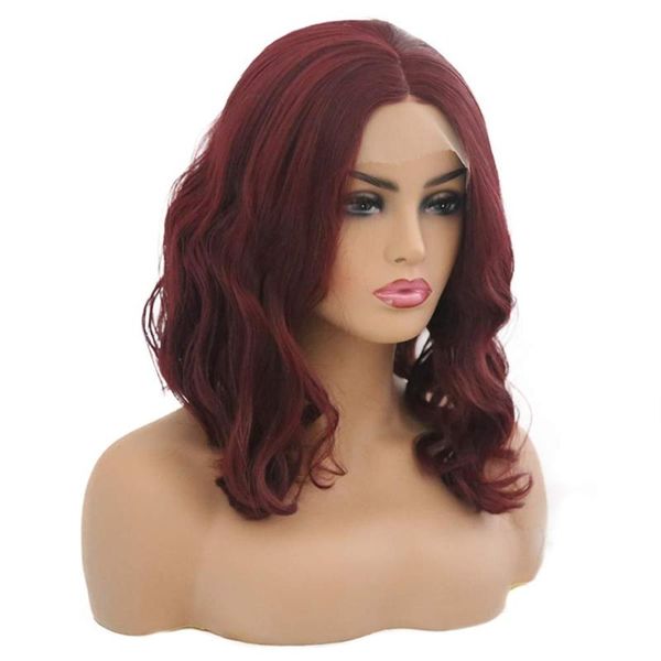 

rongduoyi burgundy short bob wave wig synthetic lace front wigs for women cosplay glueless heat fiber fashion brazilian hair, Black