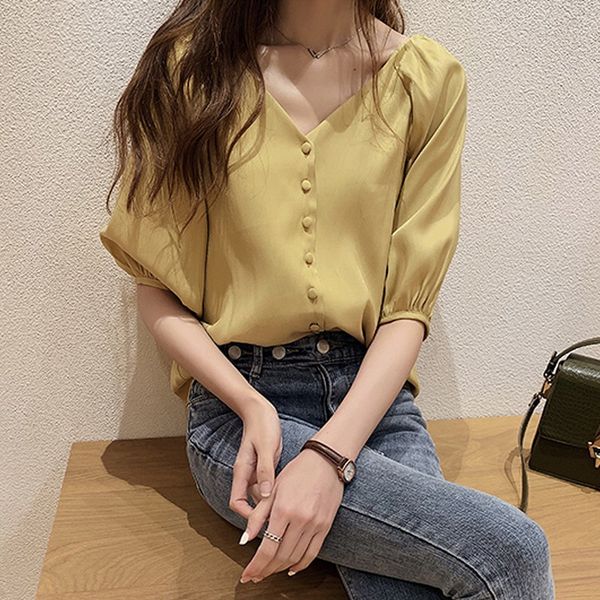 

2019 fashion chiffon office lady shirt women blouse long sleeve v-neck women, White