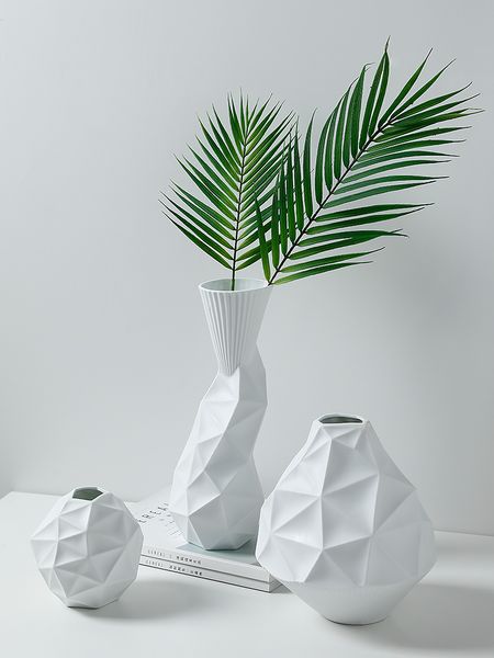 

modern nordic style creative geometric irregularity ceramic vase white indoor living room home decorative accessories