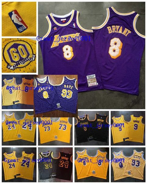 

hwc los angeles lakers 1998 all-star 8 24 bryant jersey vintage earvin johnson dennis rodman road basketball jersey