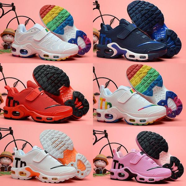 

2019 new kids olive blue metallic white silver colorways all black white vm gray pack plus triple boys tn running athletic shoes 28-35