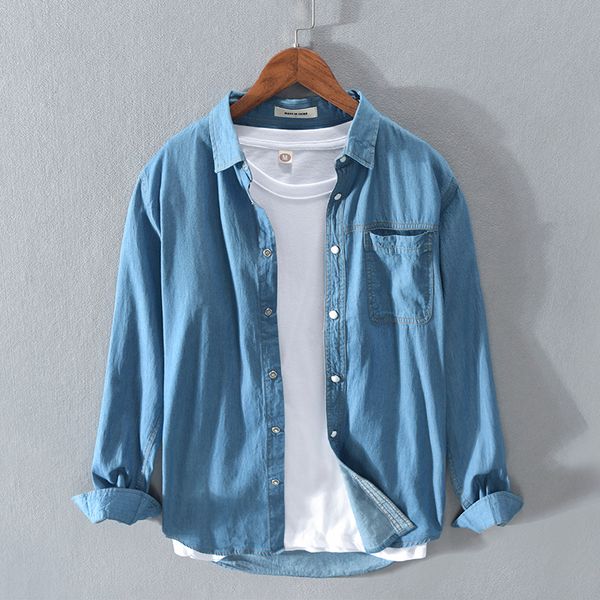 

men's casual shirts 2021 denim men outerwear plus size 100% cotton chest pocket vintage clothing y2753, White;black