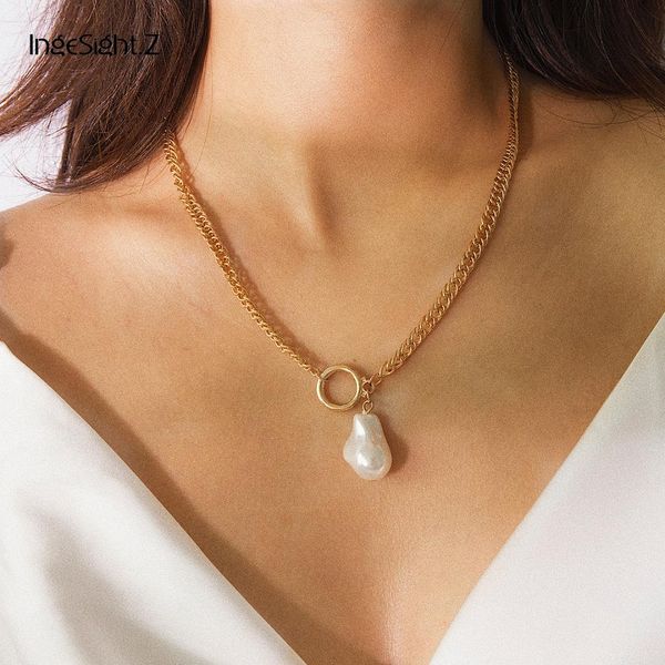 

ingesight.z bohemian geometric round circle choker necklace collar statement simulated pearl pendant necklace women girl jewelry, Silver