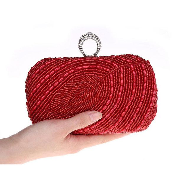 

designer- rhinestone ring bag crystal leaf pattern hand beaded evening bag beading clutch purse stylish leaves handbag knuckle box - s3978