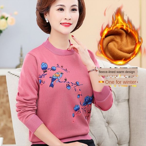 

mothers' winter clothes pullover thickened middle-aged and elderly women's sweater large size warm base shirt middle-aged women&#0, White