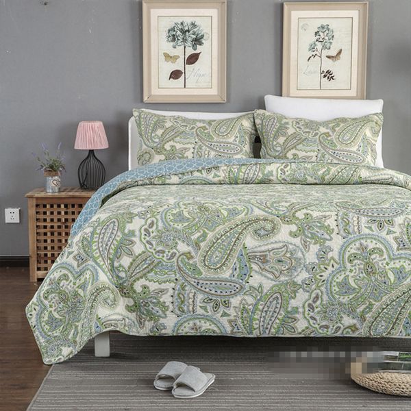 Bohemian American Style Green Floral Applique Patchwork Quilt Air
