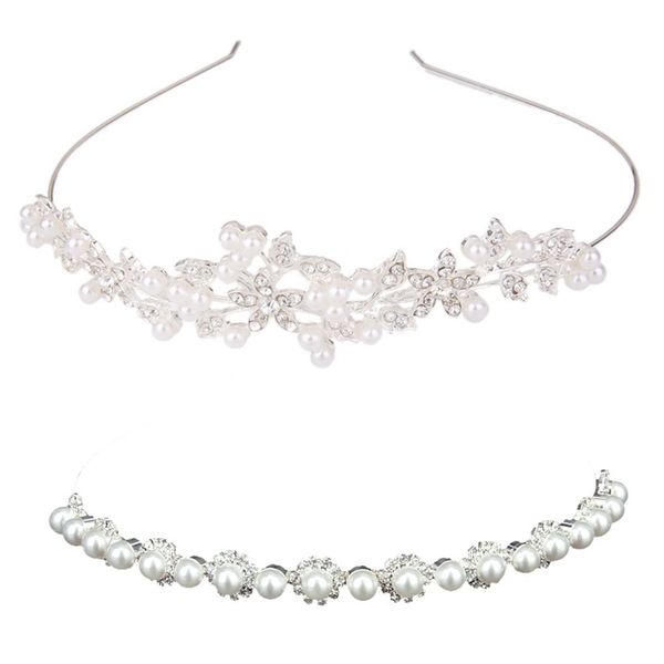 

2 pcs wedding bridal crown tiara: 1 pcs headband rhinestone and artificial pearl wedding headband silver & 1 tiara bridesmai, Golden;white