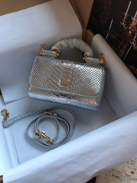 

2019 New style snake mini 19.5CM Sicily Plain Gold Silver Women leather Handbag single shoulder Tote messenger bag Top layer Cowhide