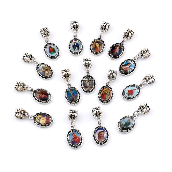 

100pcs/lots oval jesus christ icon cross dangle charm pendants for jewelry making bracelet necklace diy accessories 12x31.5mm a-567a, Bronze;silver