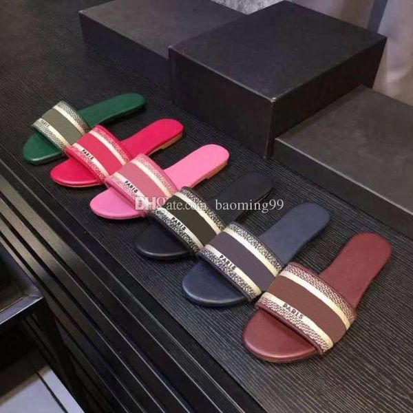 

2019 new sandals blue white stripes sandals denim flat slipprs shoes ladies summer outdoor beach causal flip flops genuine leather sole box, Black
