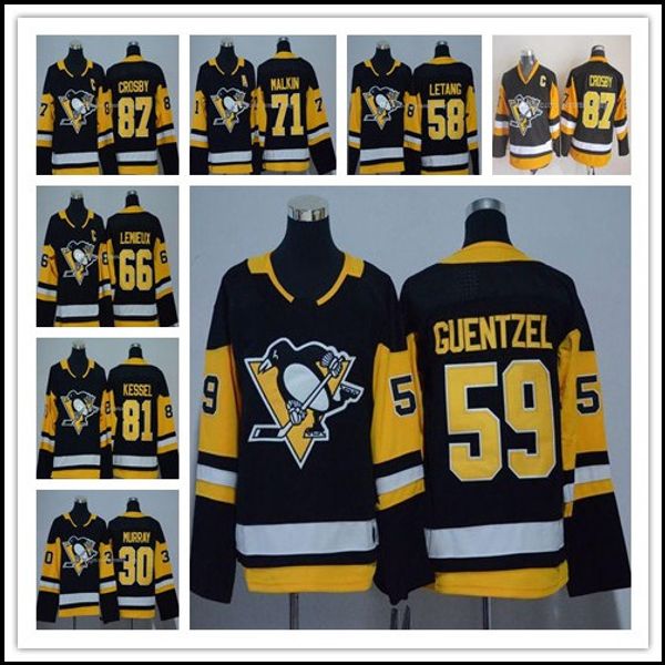 

2018 pittsburgh penguins youth hockey 87 сидни кросби 71 евгений малкин 66 марио лемье 58 крис летанг все сшитые трикотажные изделия ice boy, Black;red