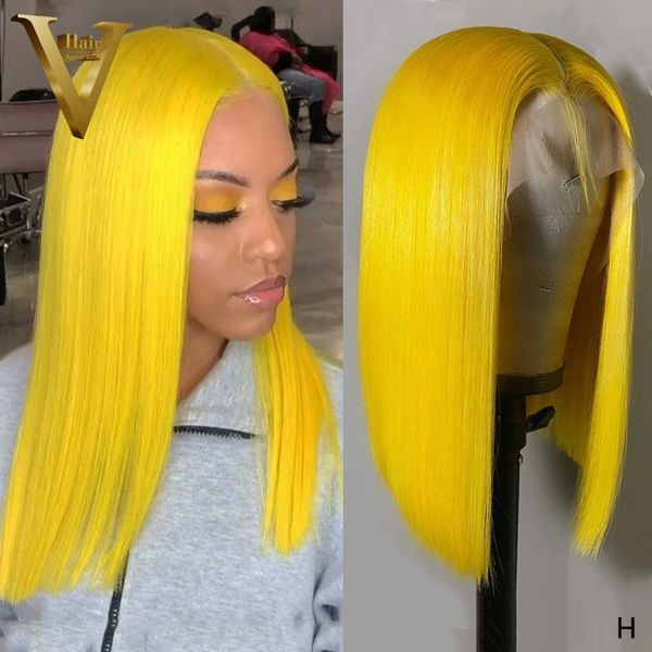 

lace wigs bob front brazilian remy transparent 13x6 yellow color human hair for women pre plucked 150, Black;brown