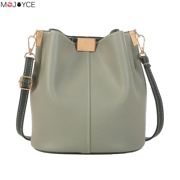

simple pure women leather shoulder bags casual crossbody messenger bucket