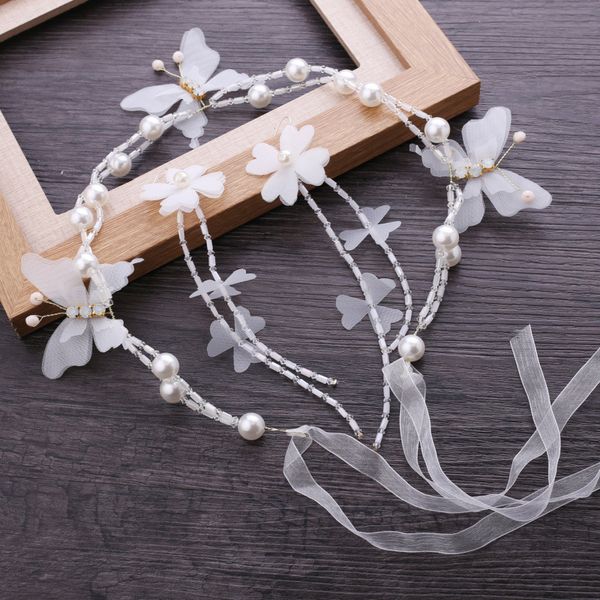 

korean aestheticism bride marry accessories product manual a string of beads crystal white butterfly hair band four ye cao earrings set, Silver