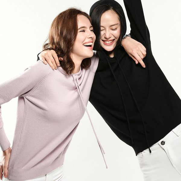 

fashion woman solid hooded sweater female long sleeve korean chic soft jumpers sweater ladies pull femme, White;black