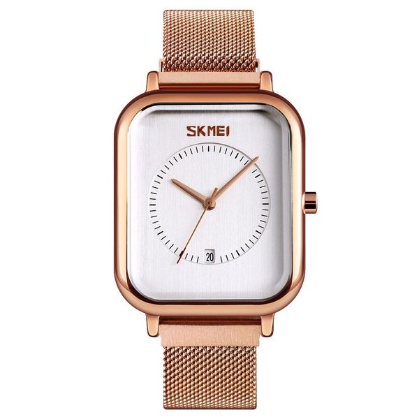 

skmei watch fashion women's watches luxury rose gold quartz watch stainless steel wristwatch waterproof date display women clock, Slivery;brown