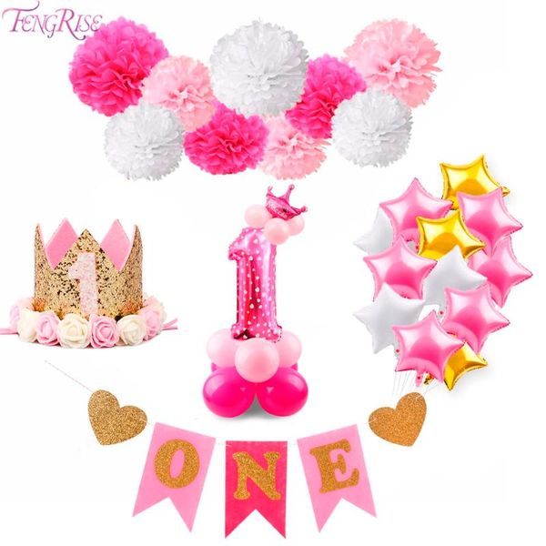 

fengrise первый birthday party decor 1 год один новорожденный первый день рождения мальчик девочка baby shower украшения партия выступает ba
