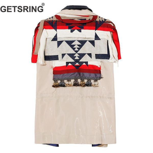 

getsring women blazer jacket summer patchwork tassel ladies blazer short sleeve double breasted coat fashion womens jackets 2019, White;black