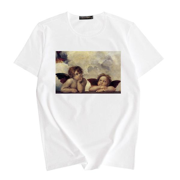 

женская дизайнер tshirt дизайнер shirt cute angel картина маслом печати женский футболка новая мода повседневная сыпучие ulzzang женская оде, White