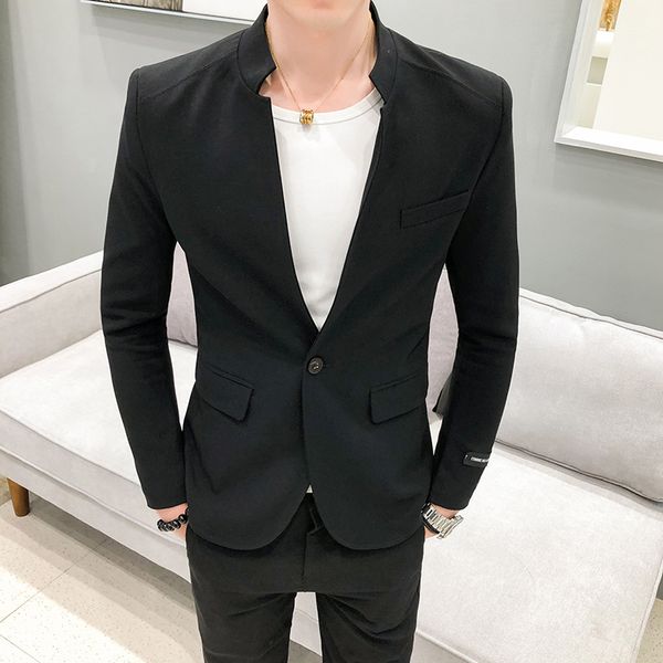 

new fashion v-neck solid color casual business men suit korean-style men's slim fit wedding party groom men's suit, White;black