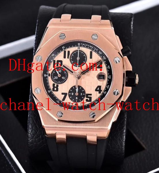 

4 style offshore mens wrist watch 26470 26470or.oo.1000or.01 18k rose gold 42mm quartz chronograph workin men's watches, Slivery;brown