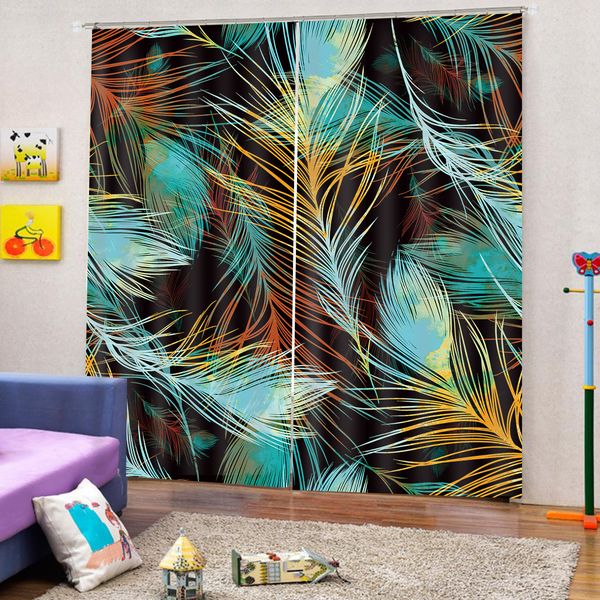 

3d living room curtain colorful feather effect 3d digital printing hd practical beautiful curtains