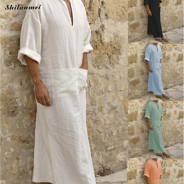 

men's hoodies & sweatshirts plus size 5xl 4xl muslim men islamic cloth summer jubah thobe robes kaftan pocket solid arabic dubai short, Black