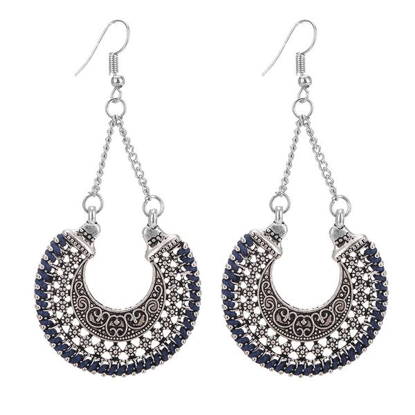 

fashion-hollowed-out floral earrings retro metal woven u - shaped woven floral basket earrings pendant, Silver