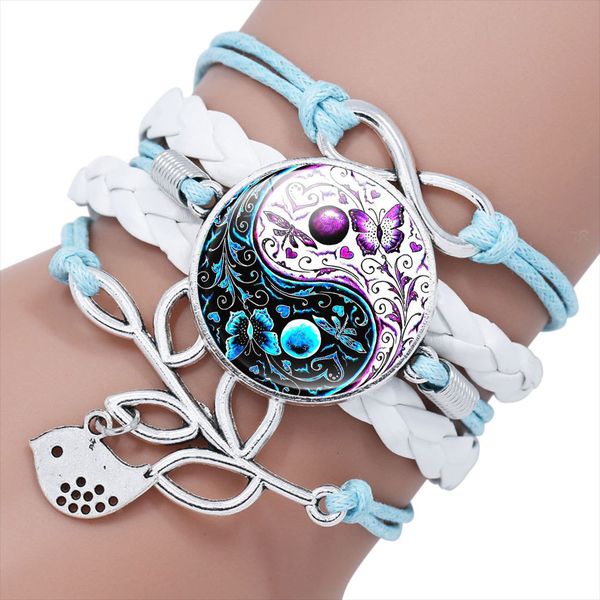 

2019 new chinese elements yin yang tai chi crystal glass hand-woven multilayer bracelet jewelry gift, Black