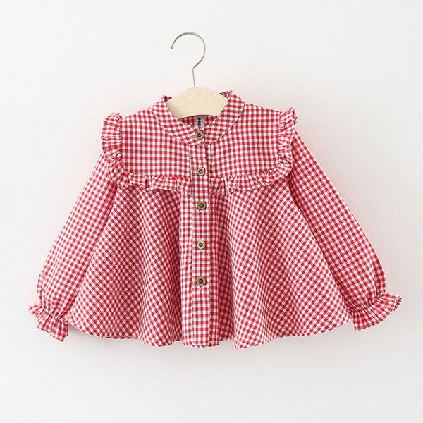 

newborn infant baby girl casual long sleeve cotton plaid ruffle t-shirt clothes outfits, Blue